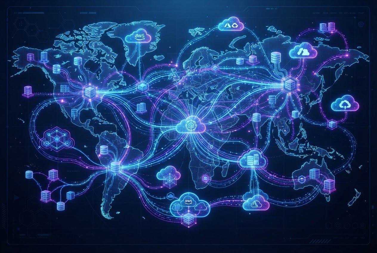 Diagram showing complex digital infrastructure interconnected seamlessly